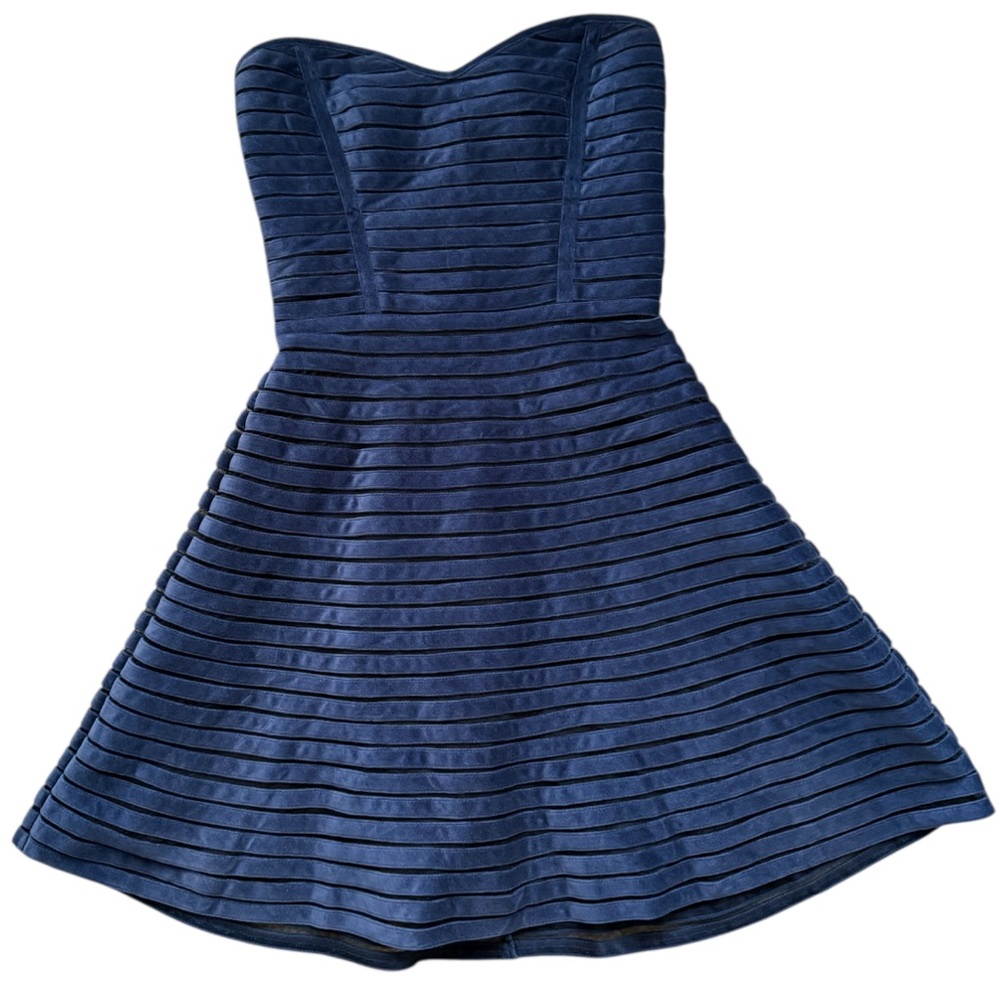 Parker Strapless Navy Textured Fit-and-Flare Dress
